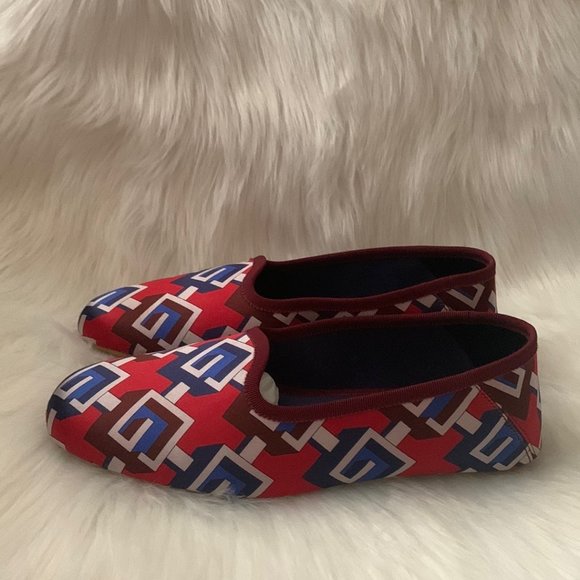 GUCCI Voyage Travel Satin Slippers in Red/Navy Blue Size US8/EURO38 w/ Dust Bag - Picture 3 of 11